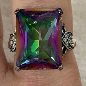 Gorgeous Square Cut Mystic Topaz Art Deco Statement Ring Size 9
